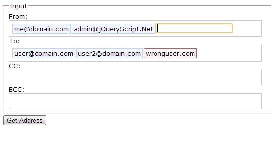 jQuery Emailinput